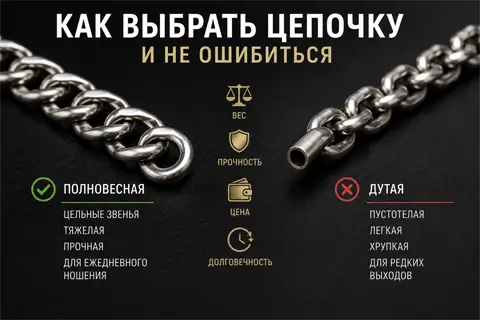 Вес имеет значение: как отличить полновесную цельную цепочку от дутой (пустотелой)