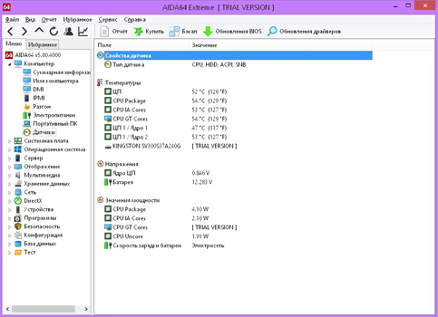 Датчики температуры ноутбука