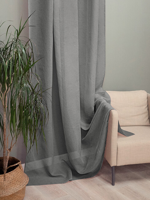 Тюль лен серый