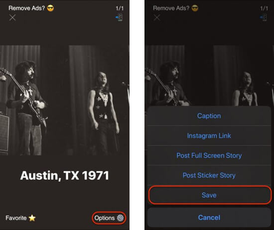 Нажми­те кноп­ку Options, а затем выбе­ри­те Save