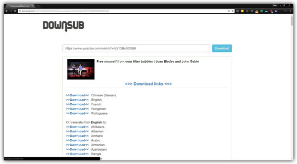 Как загружать субтитры Youtube через DownSub