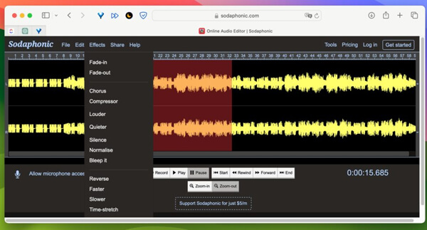Аудиоредактор онлайн Sodaphonic