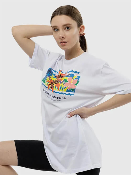 Жіноча подовжена футболка регуляр колір білий 46