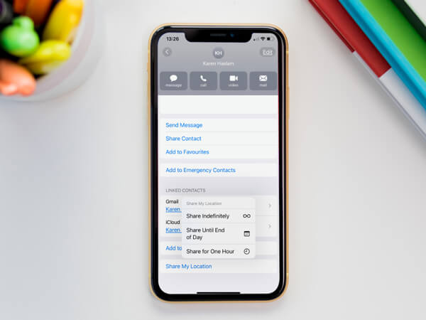 Разделение местоположения через приложение Контакты на iPhone