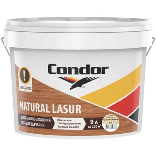 Лазурь акриловая Condor Natural прозрачная 9 л