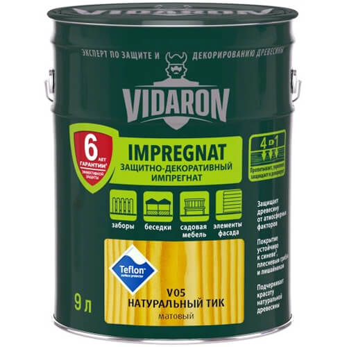 Защитно-декоративное средство импрегнат Vidaron тик натуральный V05 9 л